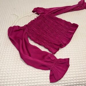 Pink Long Sleeve Smocked Top